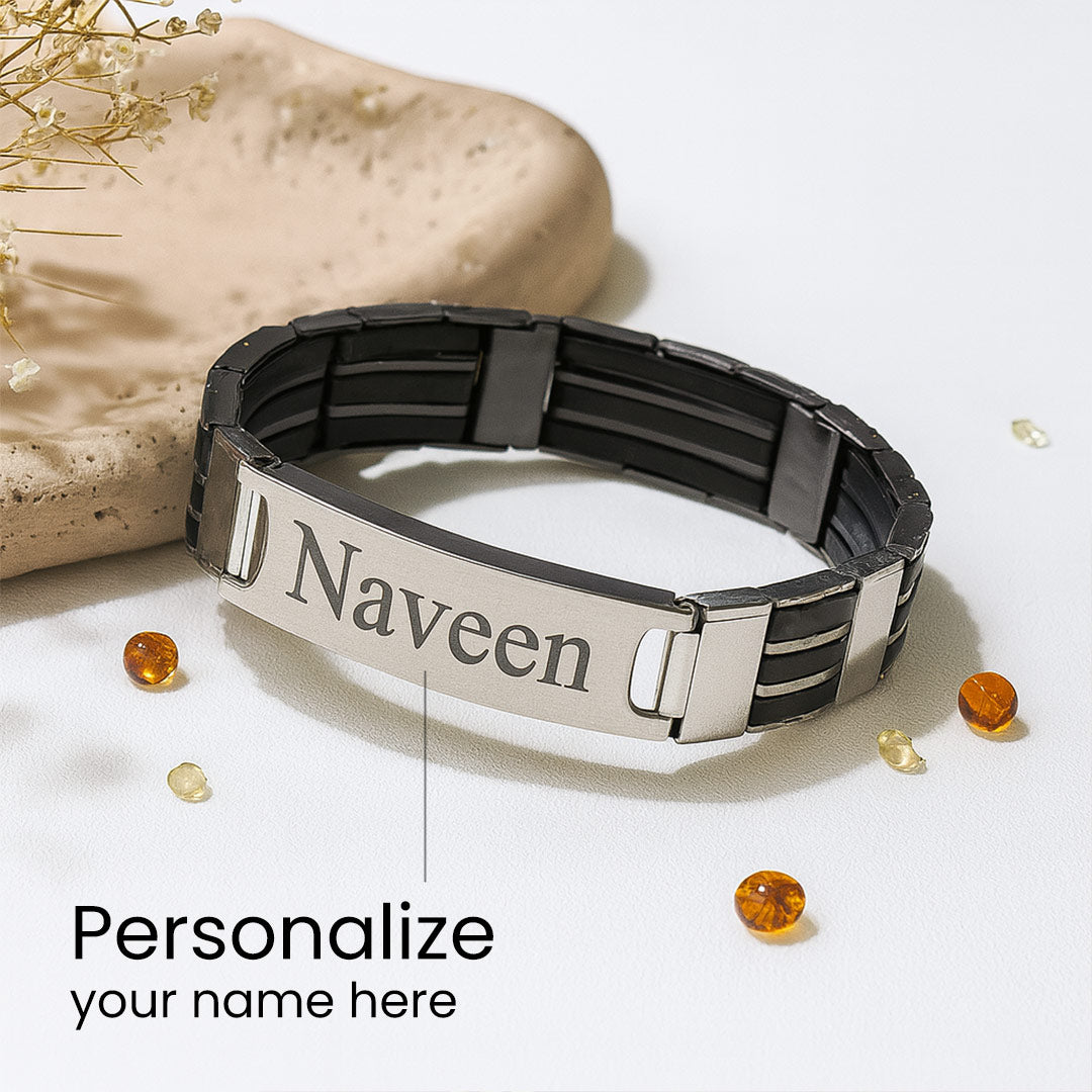 Black & Silver Personalized Name Bracelet for Men | Love Craft Gifts
