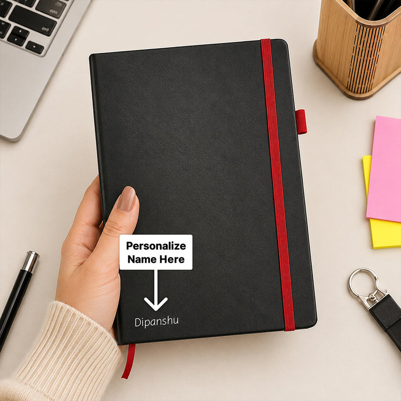 Personalized A5 PVC Hardcover Notebook with Custom Name | Elastic Closure Executive Journal Diary for Office, Study & Corporate Gifting | Love Craft Gifts™