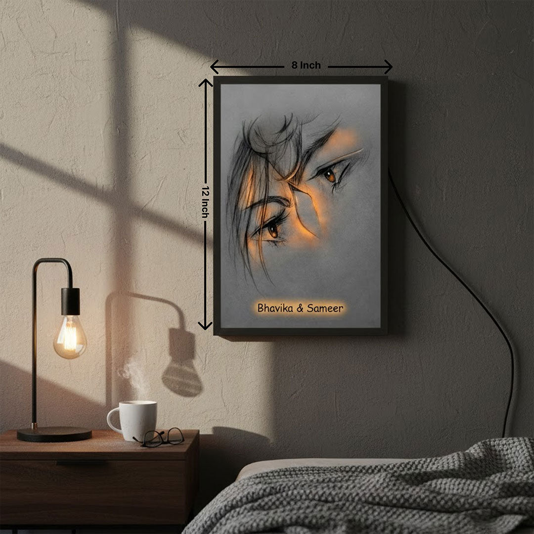 Personalized Eye Sketch LED Wall Frame with Warm Light Glow (8×12 Inch) | Love Craft Gifts