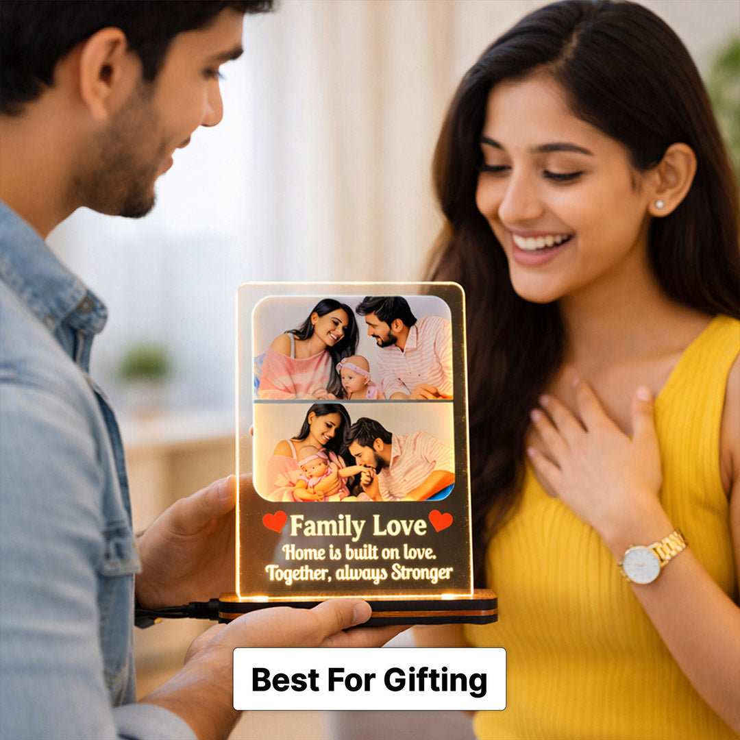 Personalized Family Love LED Acrylic Lamp – Custom Family Photo Night Light (8×6 Inch) | Love Craft Gifts