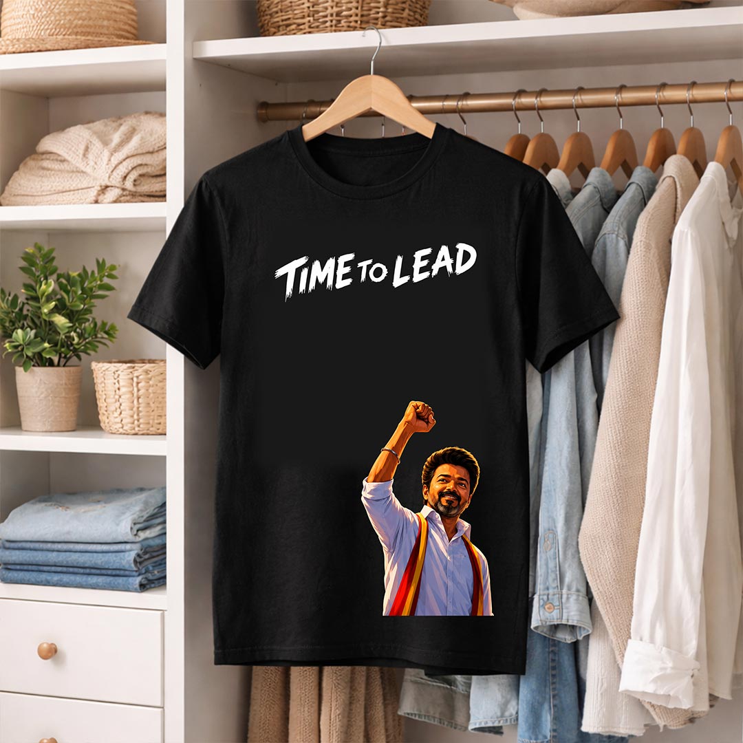Time To Lead Vijay Leadership Graphic T-Shirt for Men & Women | Tamil Pride Political Streetwear Fan Tee - Black | Available in S, M, L, XL & XXL | Love Craft Gifts™