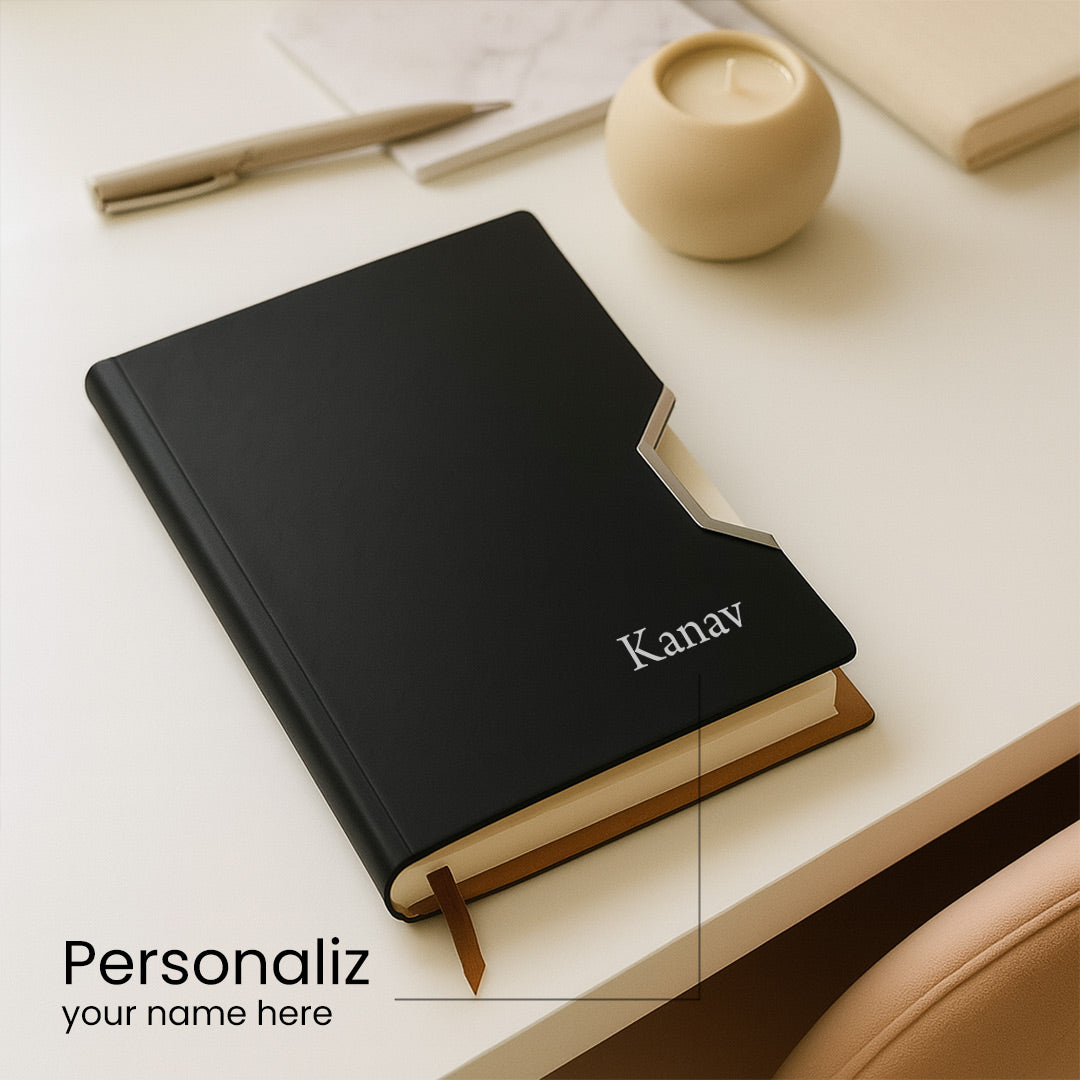  Personalized Black Faux Leather Notebook with Metal Accent | Love Craft Gifts
