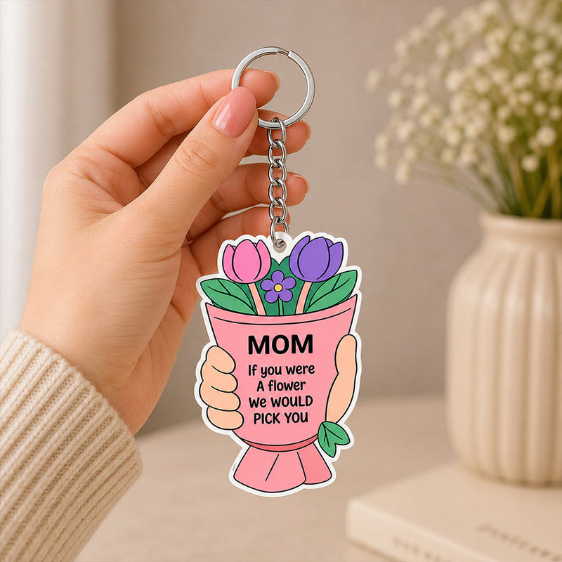 Personalized MOM Flower Bouquet Acrylic Keychain 2.5 Inch | Emotional Gift for Mother | Cute Custom Keyring Gift for Mom | Love Craft Gifts™