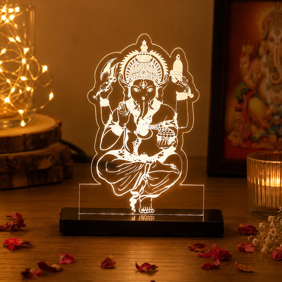Lord Ganesha LED Car Dashboard Lamp – Premium Acrylic Ganpati Bappa Dashboard Light for Car Interior, Home Temple Decor & Spiritual Gift | LoveCraftGifts™