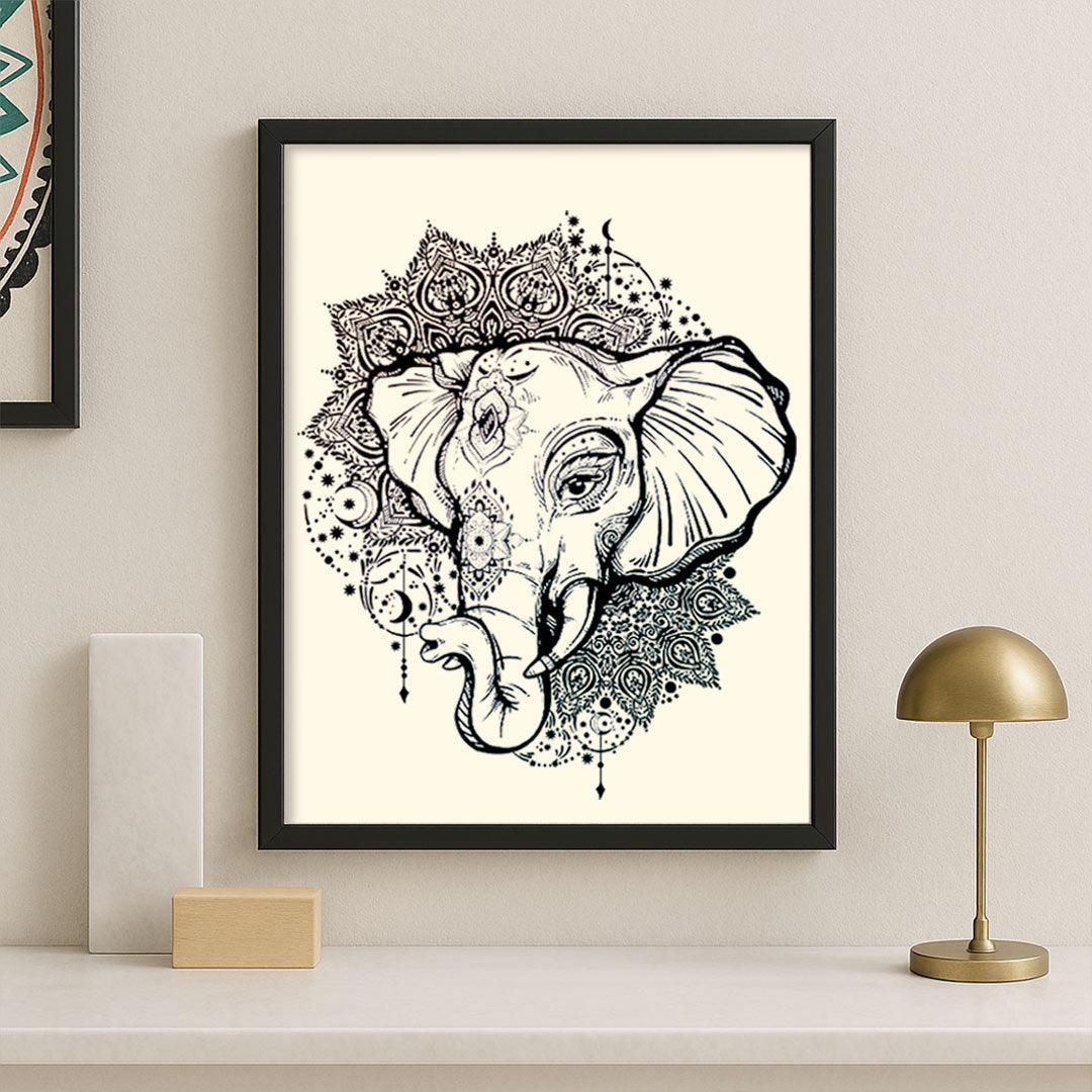 Ganesh Inspired Elephant Wall Art – Intricate Mandala Line Illustration | Love Craft Gifts