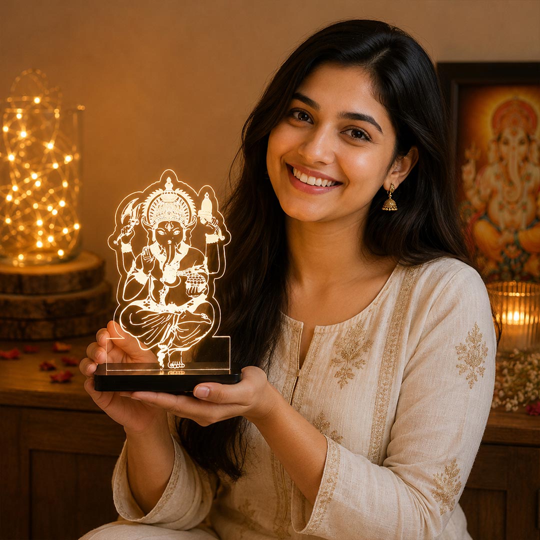 Lord Ganesha LED Car Dashboard Lamp – Premium Acrylic Ganpati Bappa Dashboard Light for Car Interior, Home Temple Decor & Spiritual Gift | LoveCraftGifts™