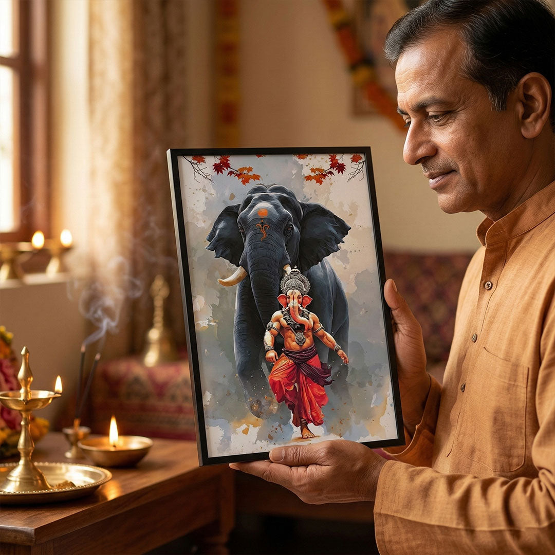Lord Ganesha Spiritual Wall Frame with Sacred Elephant Artwork – Devotional Home Temple Wall Art | Love Craft Gifts