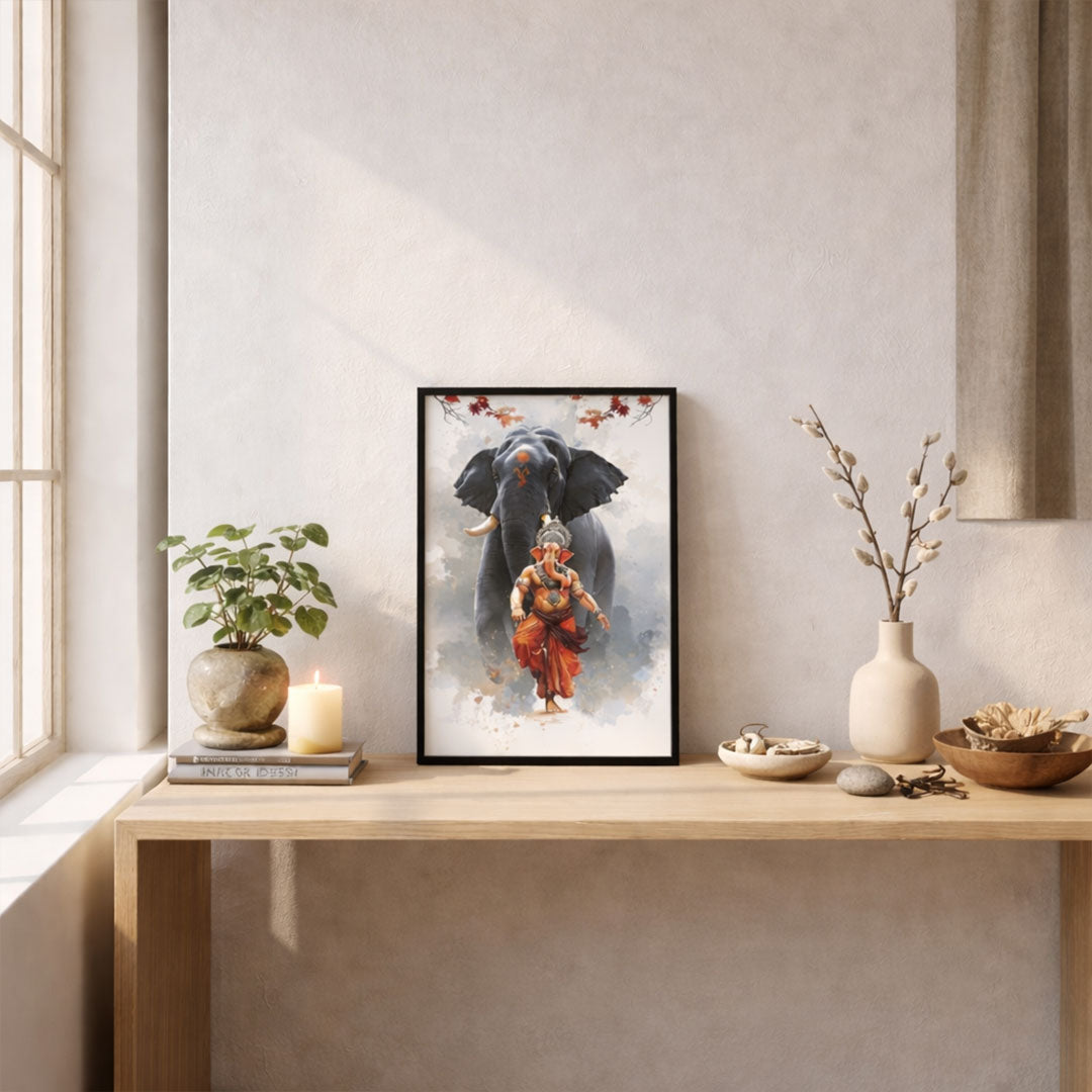 Lord Ganesha Spiritual Wall Frame with Sacred Elephant Artwork – Devotional Home Temple Wall Art | Love Craft Gifts