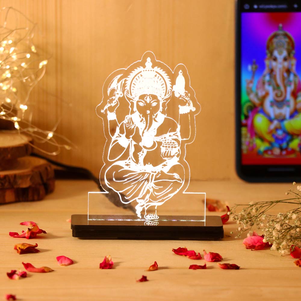 Car Lord Ganesha LED Car Dashboard Lamp – Premium Acrylic Ganpati Bappa Dashboard Light for Car Interior, Home Temple Decor & Spiritual Gift | LoveCraftGifts™