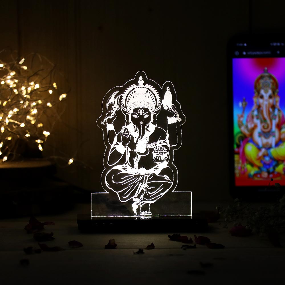Lord Ganesha LED Car Dashboard Lamp – Premium Acrylic Ganpati Bappa Dashboard Light for Car Interior, Home Temple Decor & Spiritual Gift | LoveCraftGifts™