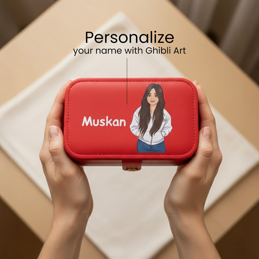 Red Customized Jewelry Travel Case with Name & Cartoon | Love Craft Gifts