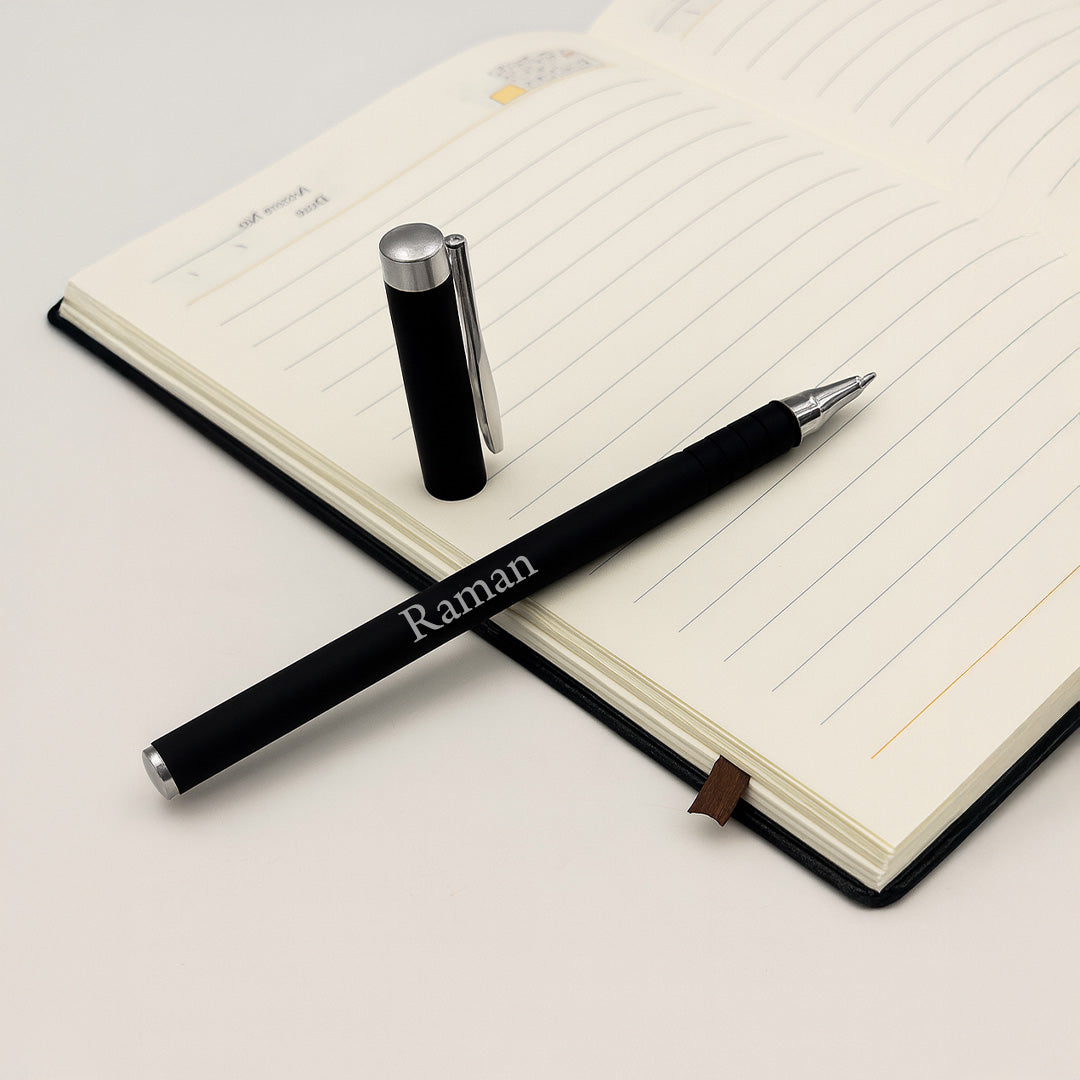 Personalized Black Pen & Black Notebook Combo | Love Craft Gifts
