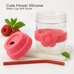 Flower Design Glass Jar with Detachable Lid & Straw| Love Craft Gifts