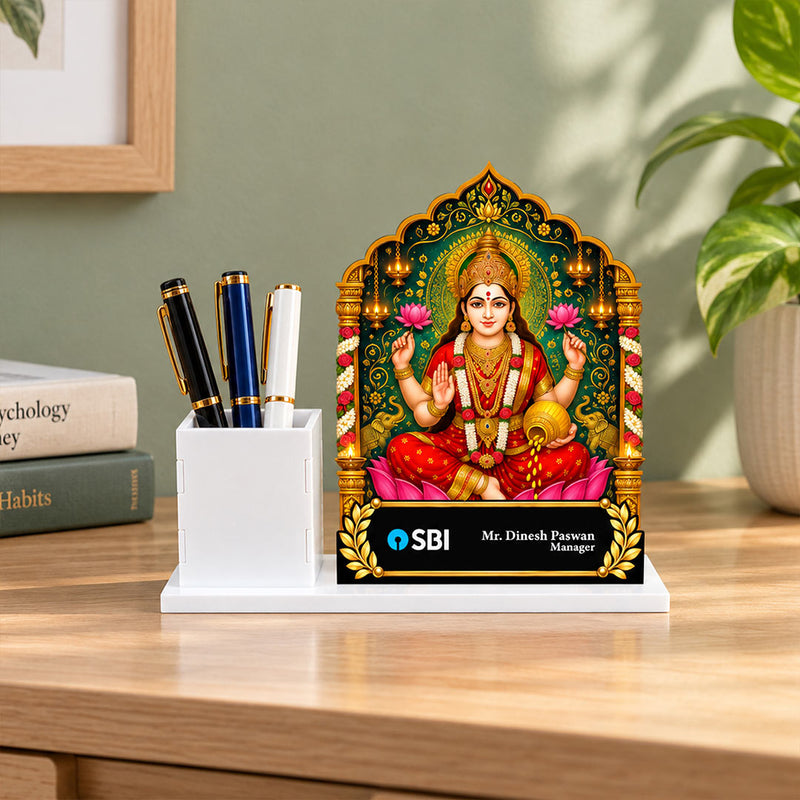 Goddess Lakshmi Nameplate with Pen Holder | Personalized Manager Gift | Love Craft Gifts™