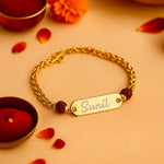 Custom Name Bracelet with Rudraksha & Golden Chain | Love Craft Gifts