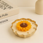 Sunflower Shaped Decorative Scented Candle – Gold Tray Floral Wax Gift | Love Craft Gifts