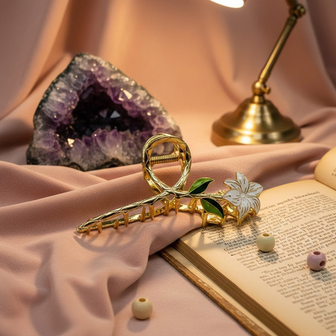 Golden Floral Hair Claw Clip for Women – Premium Metal Hair Accessory | Love Craft Gifts