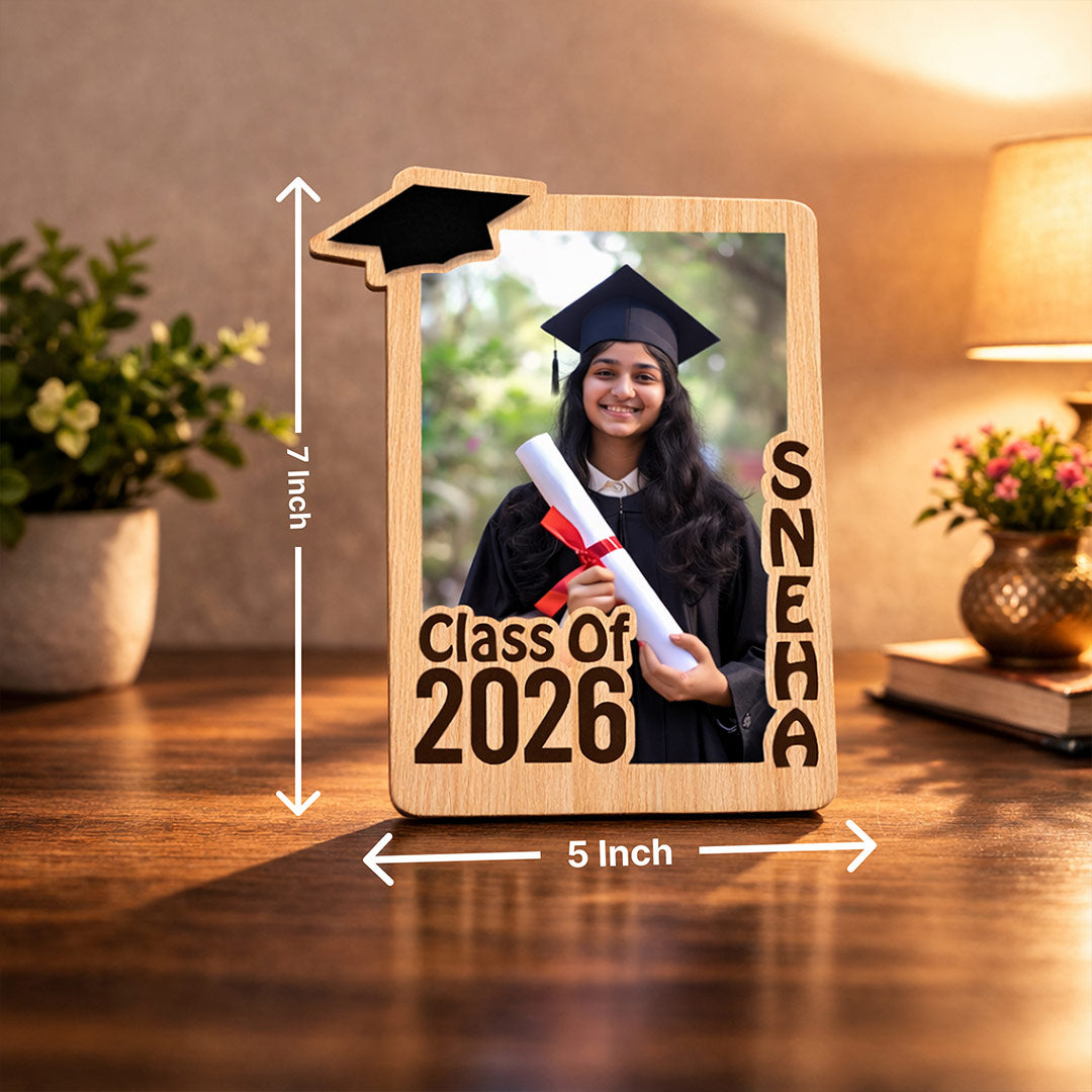Personalized Graduation Photo Frame – Custom Class of 2026 Wooden Frame (7×5 Inch) | Love Craft Gifts