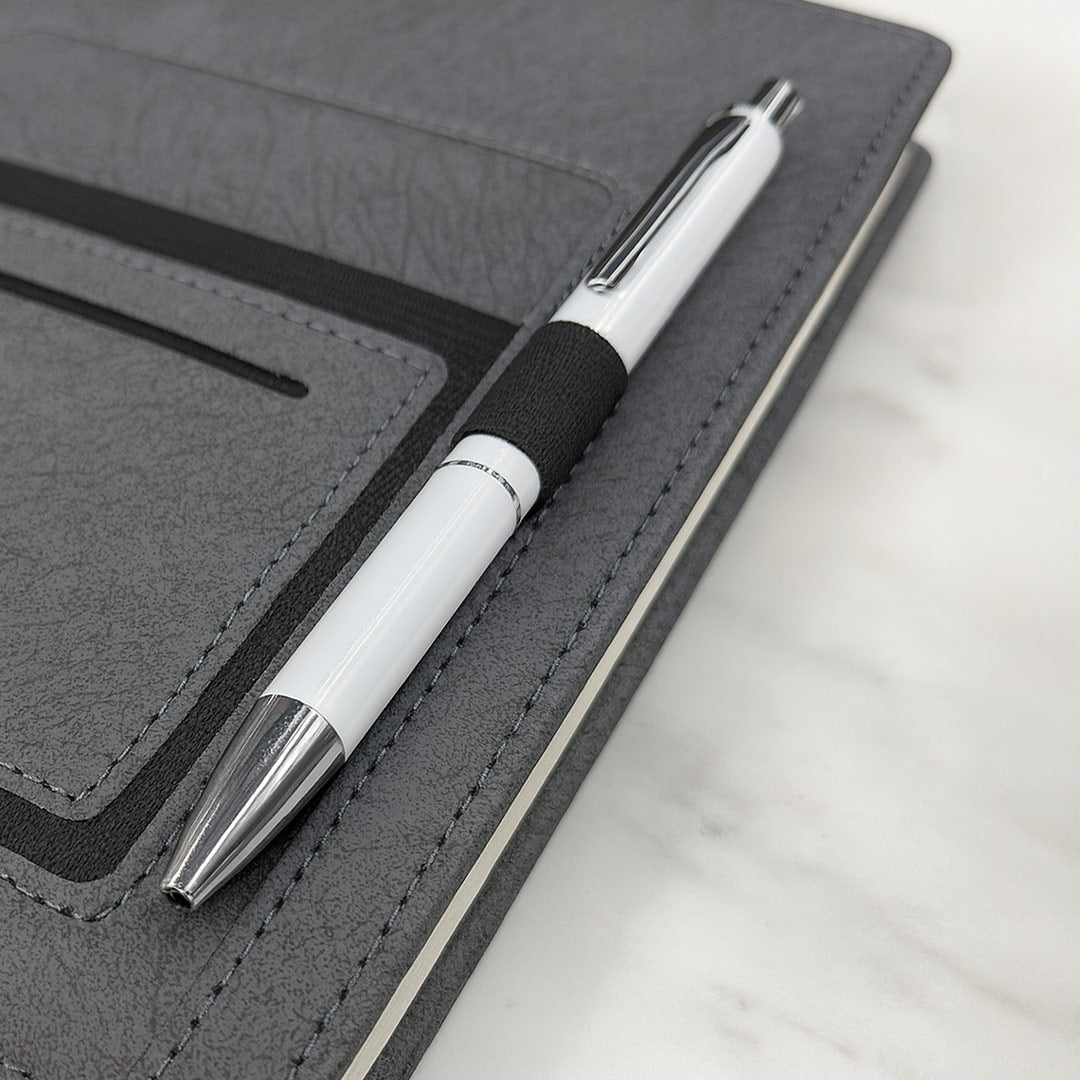 Personalized Grey Notebook with Pen Holder | Love Craft Gifts