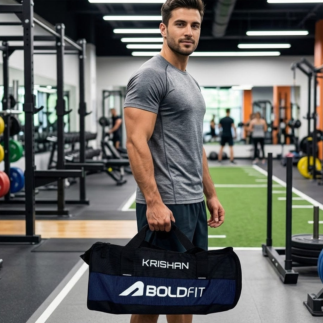Personalized Boldfit Gym Duffle Bag – Custom Name Sports Travel Bag with Shoe Compartment (20L) | Love Craft Gifts