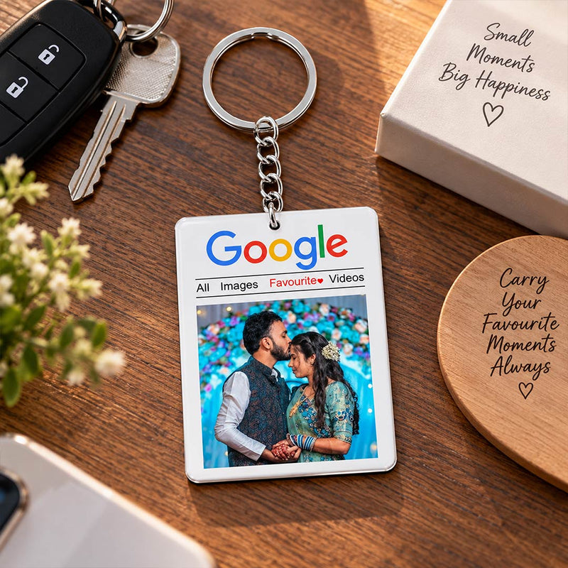 Personalized Google Search Style Photo Keychain | Custom Photo White Acrylic Keychain | 2×2.5 Inch | Unique Couple & Memory Gift | Love Craft Gifts™