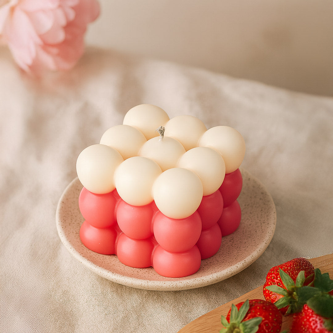 Pink & Cream Bubble Cube Candle | Love Craft Gifts
