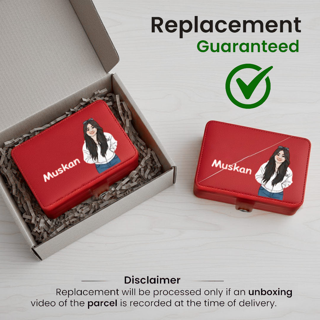 Red Customized Jewelry Travel Case with Name & Cartoon | Love Craft Gifts