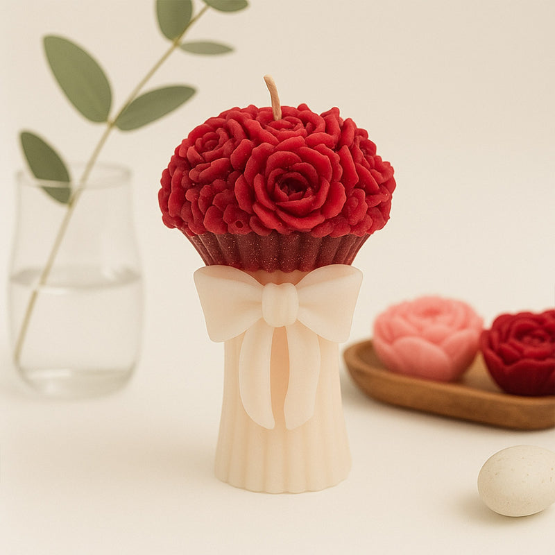 Rose Bouquet Scented Candle – Romantic Flower Wax Decor with Bow Base | Love Craft Gifts