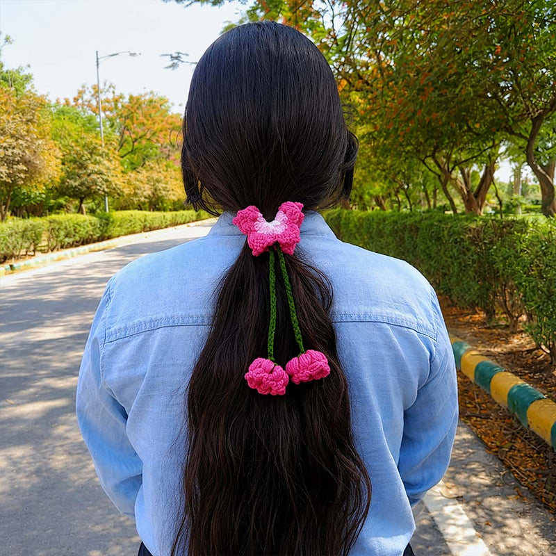 Handmade Crochet Cherry Scrunchie | Cute Hair Accessory for Girls | Love Craft Gifts™