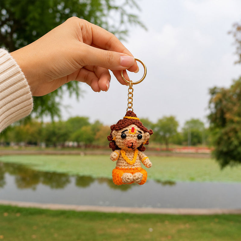 Handmade Crochet Lord Hanuman Keychain | Soft Amigurumi Religious Collectible | Love Craft Gifts™