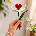 Handmade Crochet Heart Flower – Romantic Knitted Flower Gift with Red Heart Center | Love Craft Gifts