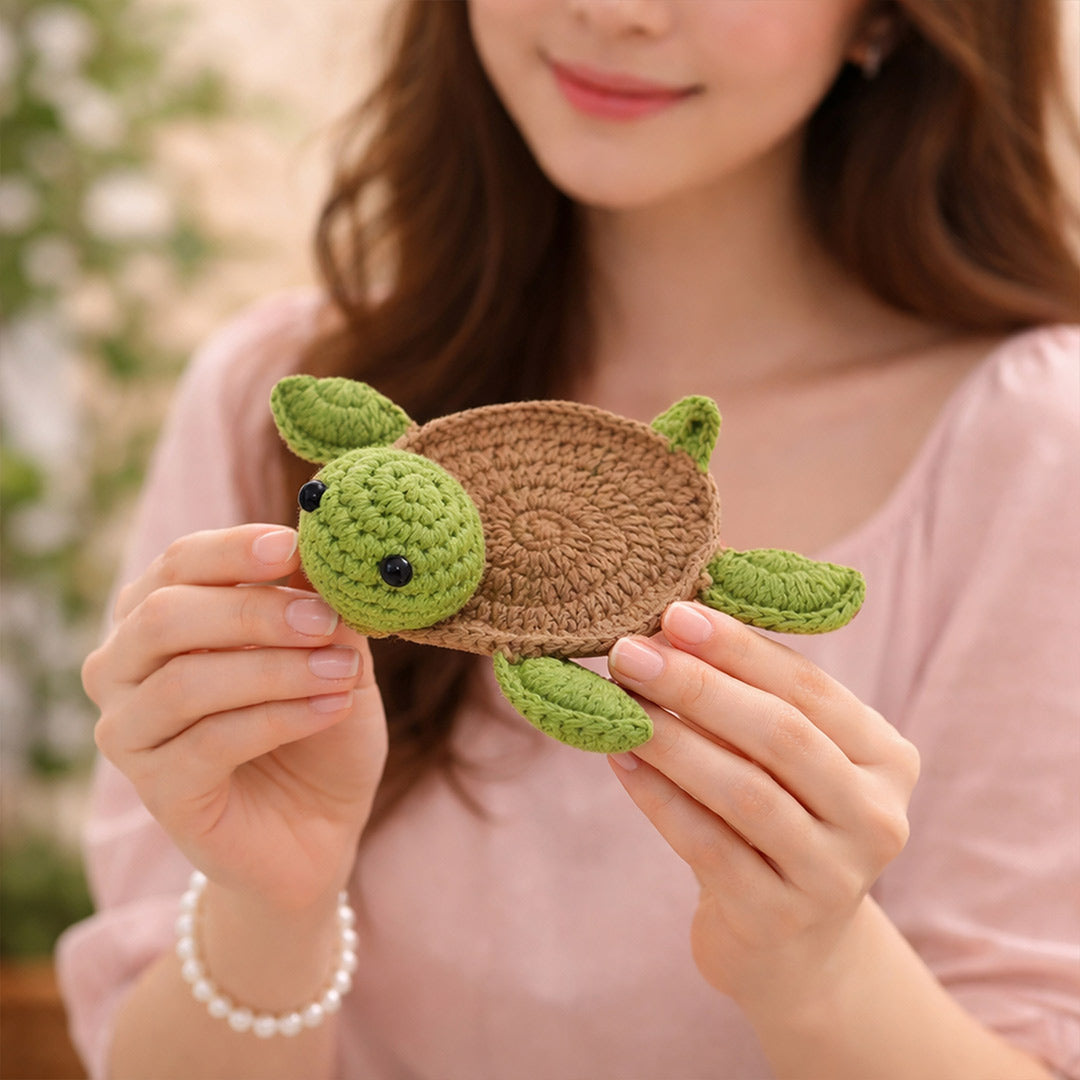 Handcrafted Crochet Turtle Coaster – Cute Handmade Table Mat & Tea Cup Holder (12 cm) | Love Craft Gifts