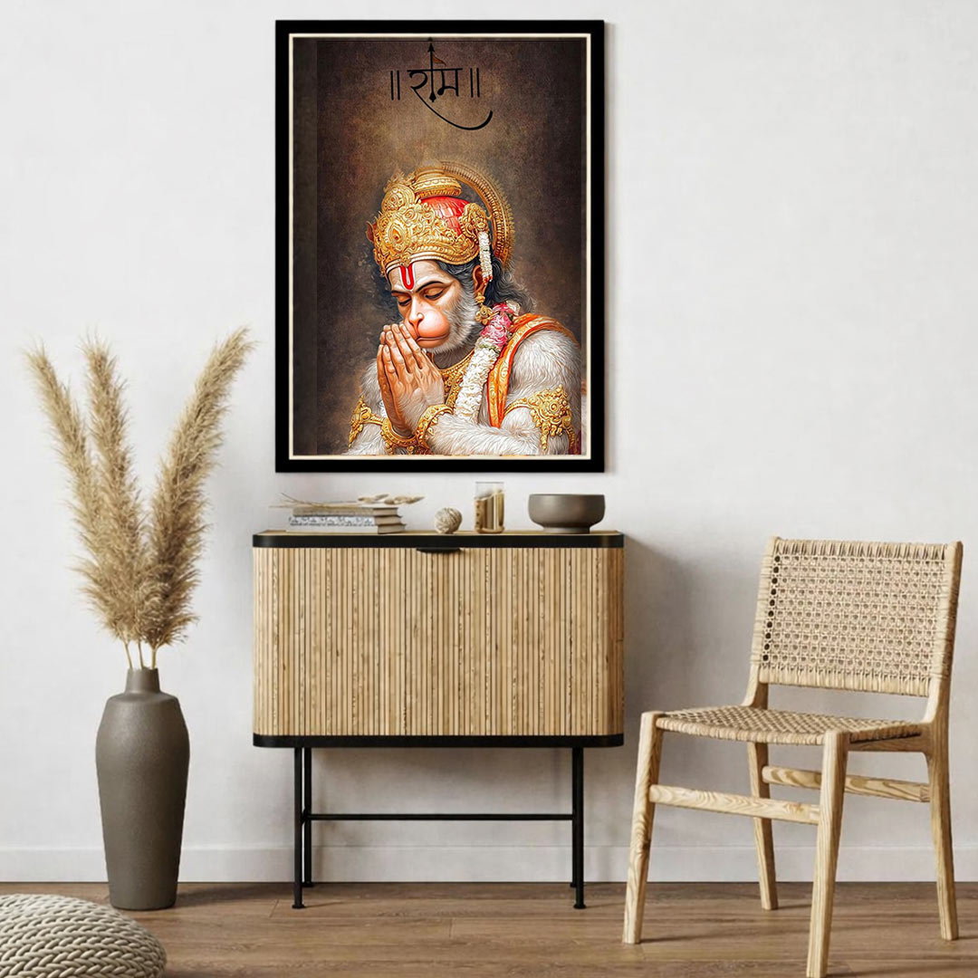 Ram Bhakt Hanuman Wall Frame – Lord Hanuman Spiritual Wall Art with Ram Name (Multiple Sizes) | Love Craft Gifts