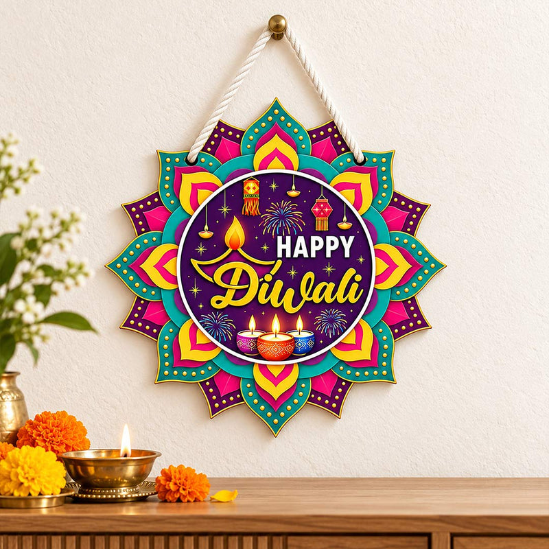 Happy Diwali Decorative Hanging with Lotus Mandala Design | Love Craft Gifts™
