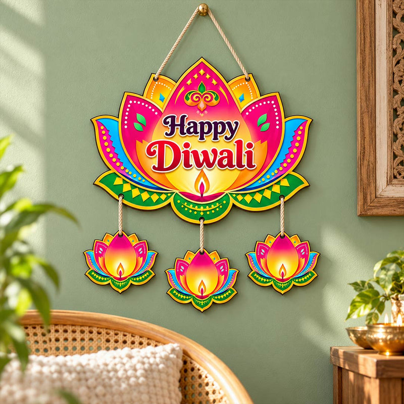 Happy Diwali Door Decor with Multicolour Lotus Design for Home & Office | Love Craft Gifts™
