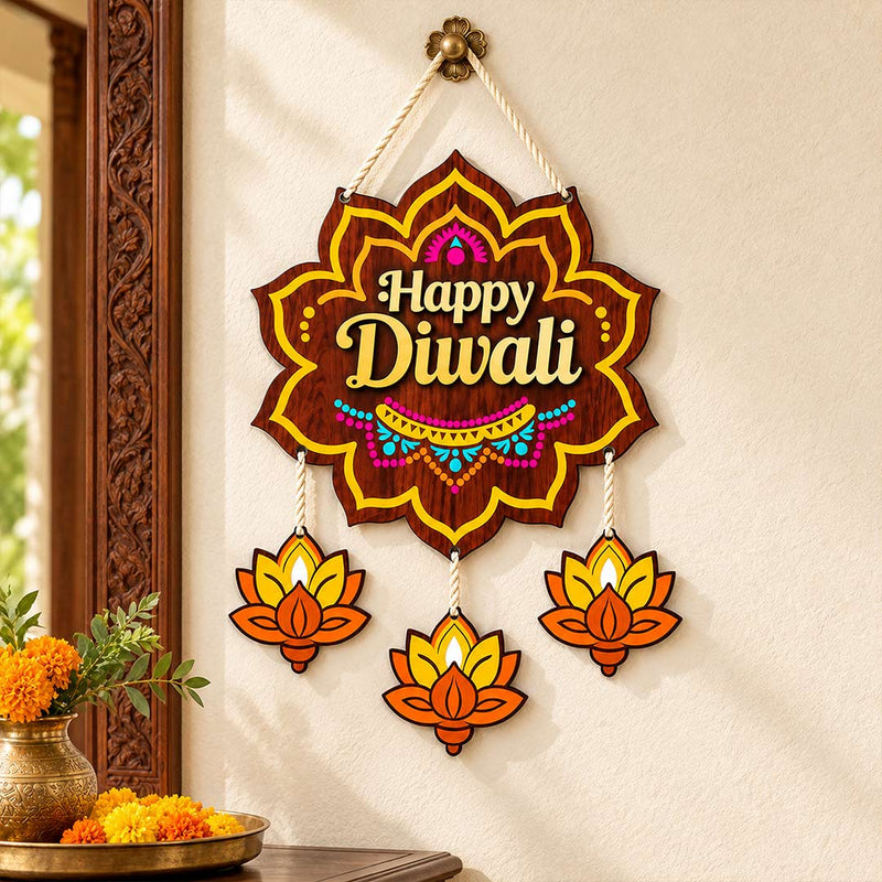 Happy Diwali Entrance Hanging 8x12" | Traditional Festive Decoration | Love Craft Gifts™