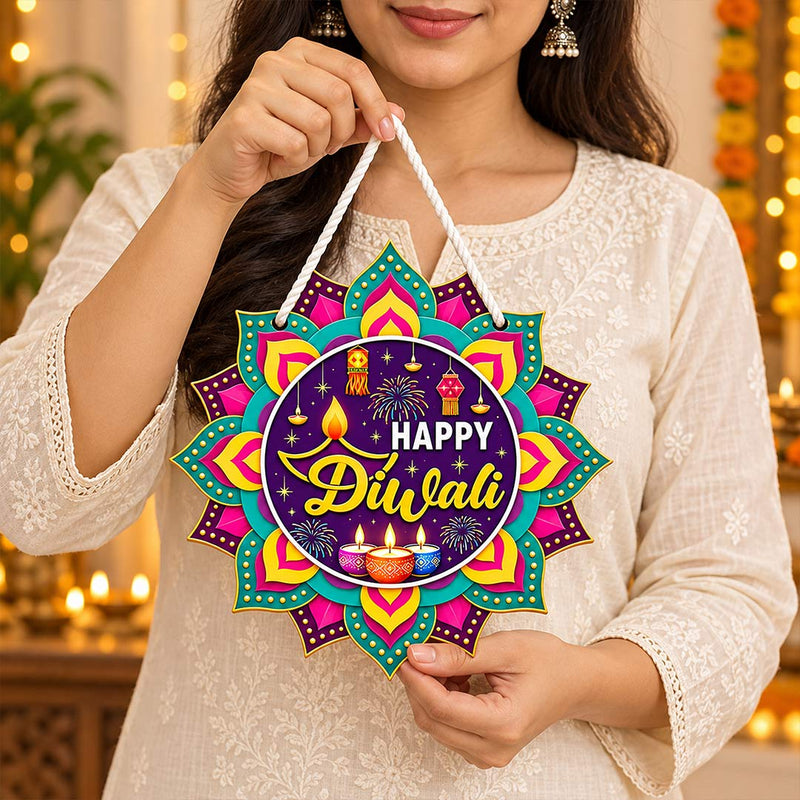 Happy Diwali Floral Mandala Door Hanging 6x6" | Festive Entrance Decor | Love Craft Gifts™
