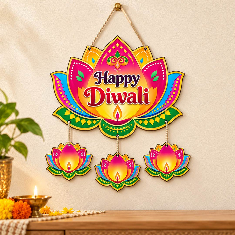Happy Diwali Lotus Door Hanging 8x12" | Colourful Festive Entrance Decor | Love Craft Gifts™