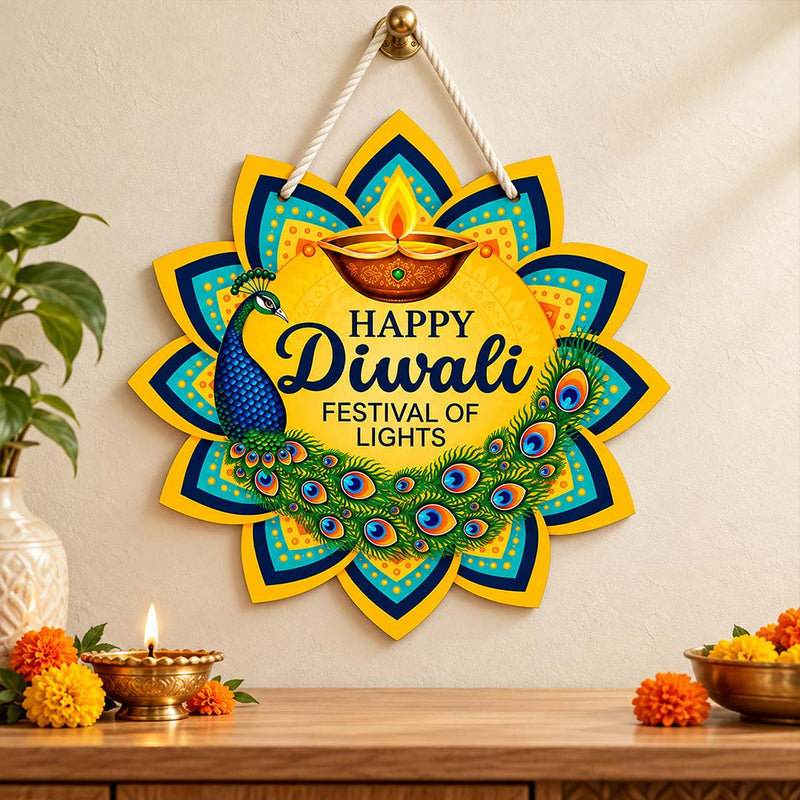 Happy Diwali Peacock Door Hanging 6x6" | Festival of Lights Decor | Love Craft Gifts™