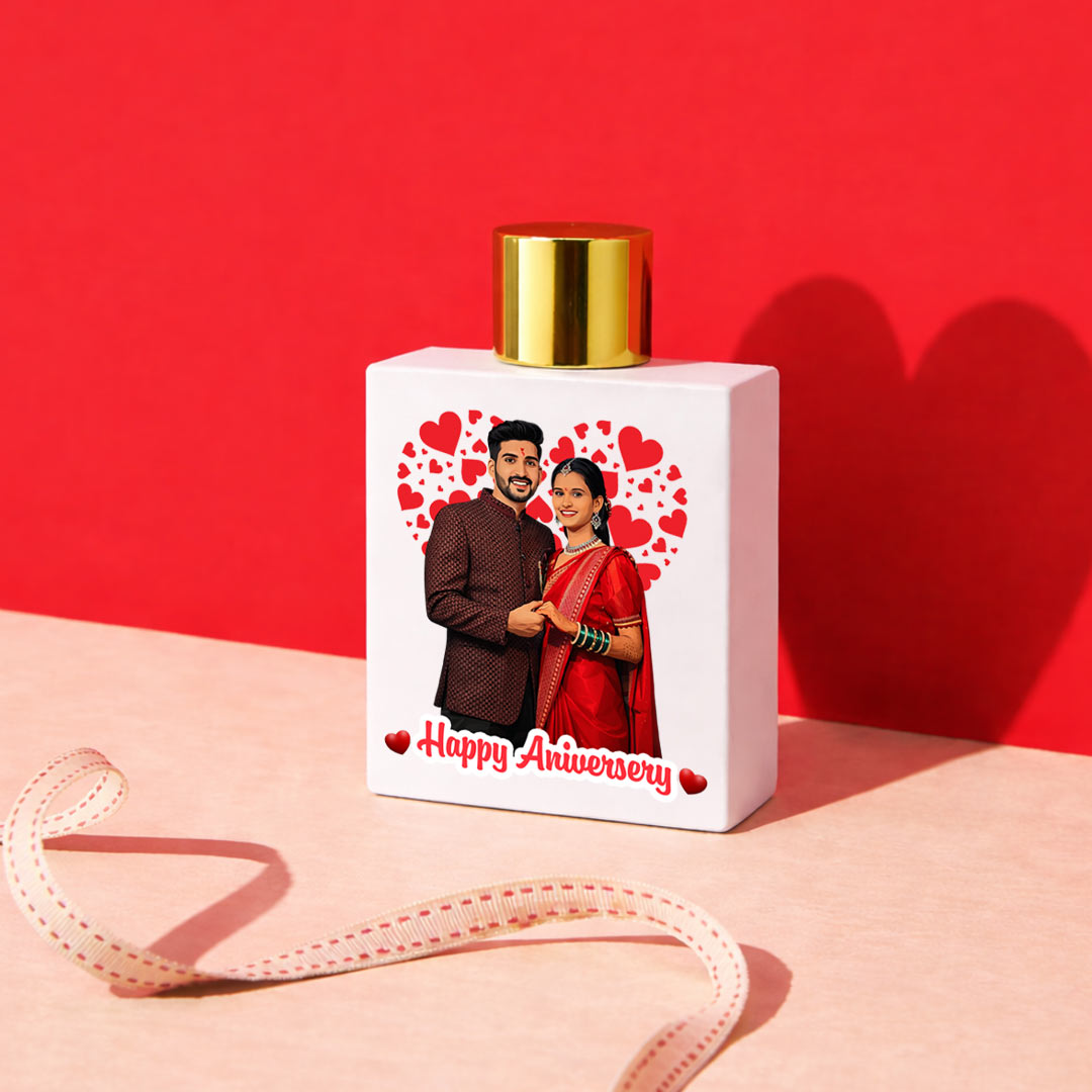 Happy Anniversary Personalized Couple Perfume – Custom Cartoon Bottle (100ml Eau De Parfum) | Love Craft Gifts