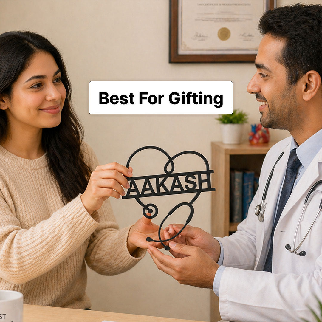 Personalized Wooden Doctor Name Wall Decor | Custom Stethoscope Name Plate Gift for Doctors, Medical Students & Clinic Décor - 11x12" | Love Craft Gifts™