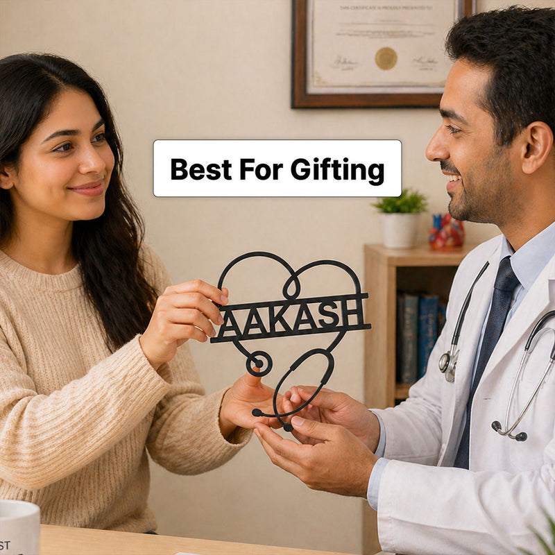 Personalized Wooden Doctor Name Wall Decor | Custom Stethoscope Name Plate Gift for Doctors, Medical Students & Clinic Décor - 11x12" | Love Craft Gifts™