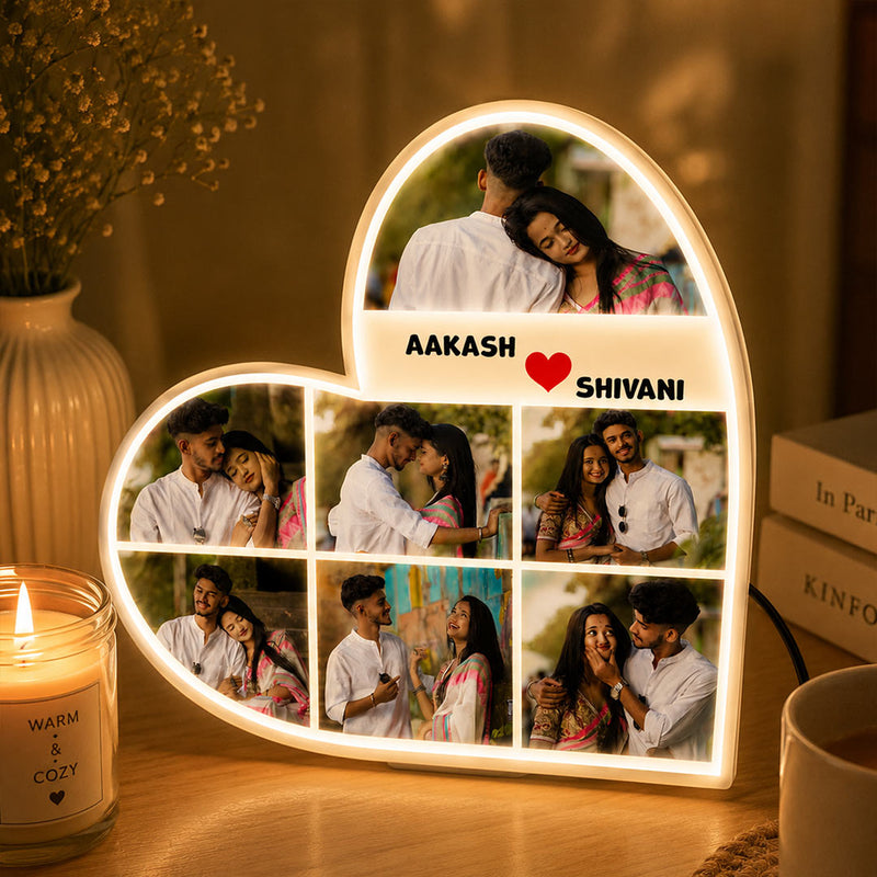 Personalized Heart Shape LED Photo Frame | Custom Name & Couple Photo Gift - 9x9" | Love Craft Gifts™