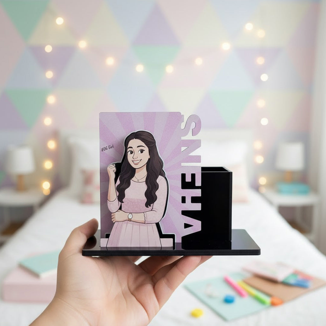 Customized Cartoon Pen Stand – 5×8" | Personalized with Name & Image
