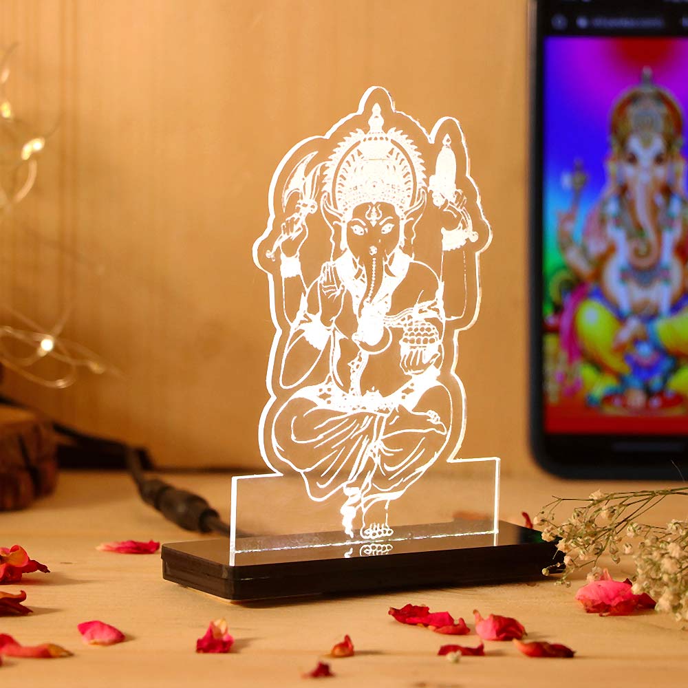 Lord Ganesha LED Car Dashboard Lamp – Premium Acrylic Ganpati Bappa Dashboard Light for Car Interior, Home Temple Decor & Spiritual Gift | LoveCraftGifts™