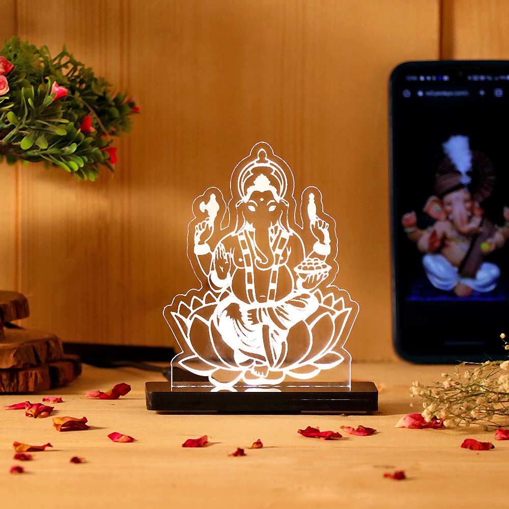 Lord Ganesha LED Acrylic Lamp – Ganpati Bappa Night Light for Home Temple, Spiritual Decor & Religious Gift | LoveCraftGifts™