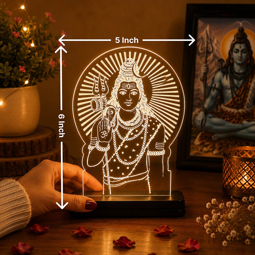 Lord Shiva LED Acrylic Lamp – Mahadev Blessing Night Light for Home Temple, Spiritual Decor & Religious Gift | LoveCraftGifts™