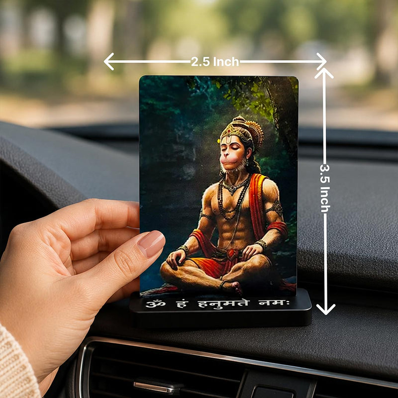 Meditating Hanuman Ji Car Dashboard Stand – Om Hanumate Namah Acrylic Dashboard Decor for Car, Home & Office | Divine Hanuman Artwork | LoveCraftGifts™
