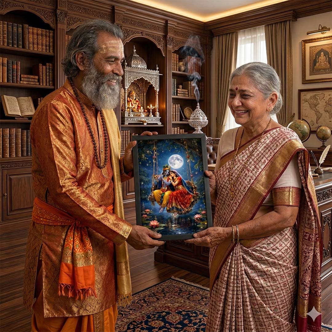 Radha Krishna Romantic Moonlight Wall Frame – Divine Love Spiritual Wall Art | Love Craft Gifts