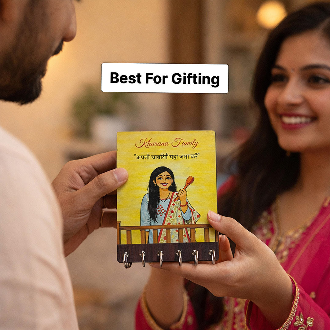 Personalized Family Key Holder Wall Frame – Custom Name Wooden Key Hanger for Home Entrance (6x8 Inch) | Love Craft Gifts